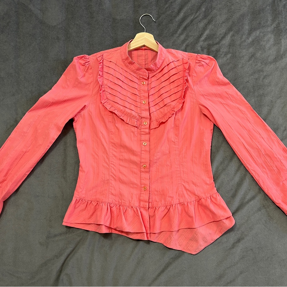 Kenzo jeans ruffled bib victorian blouse, coral colour top size 42